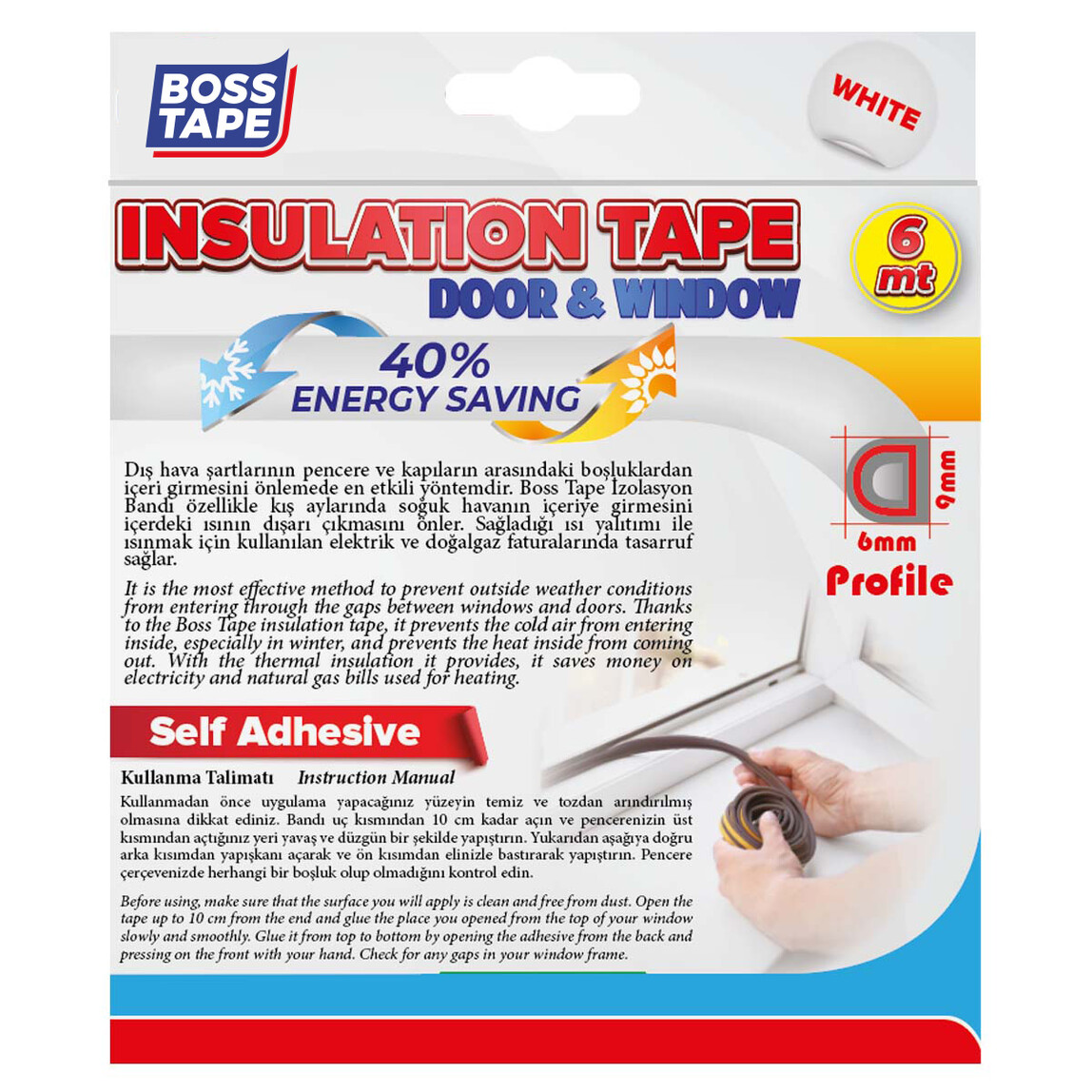    Boss Tape Boss Kapı Pencere İzolasyon Fitili Bandı Beyaz 