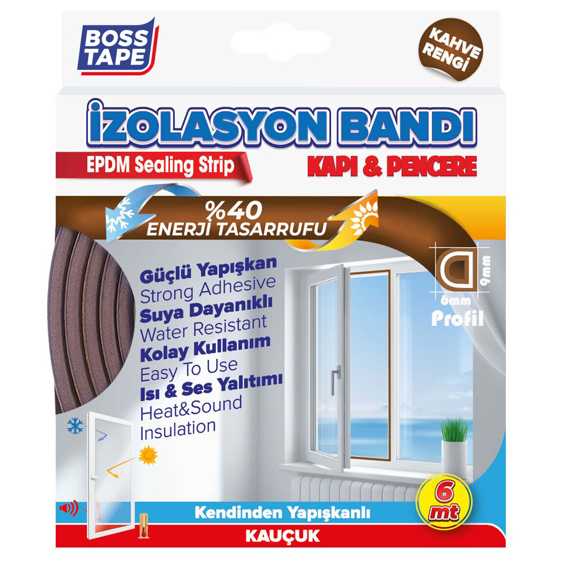    Boss Tape Boss Kapı Pencere İzolasyon Fitili Bandı Kahverengi 