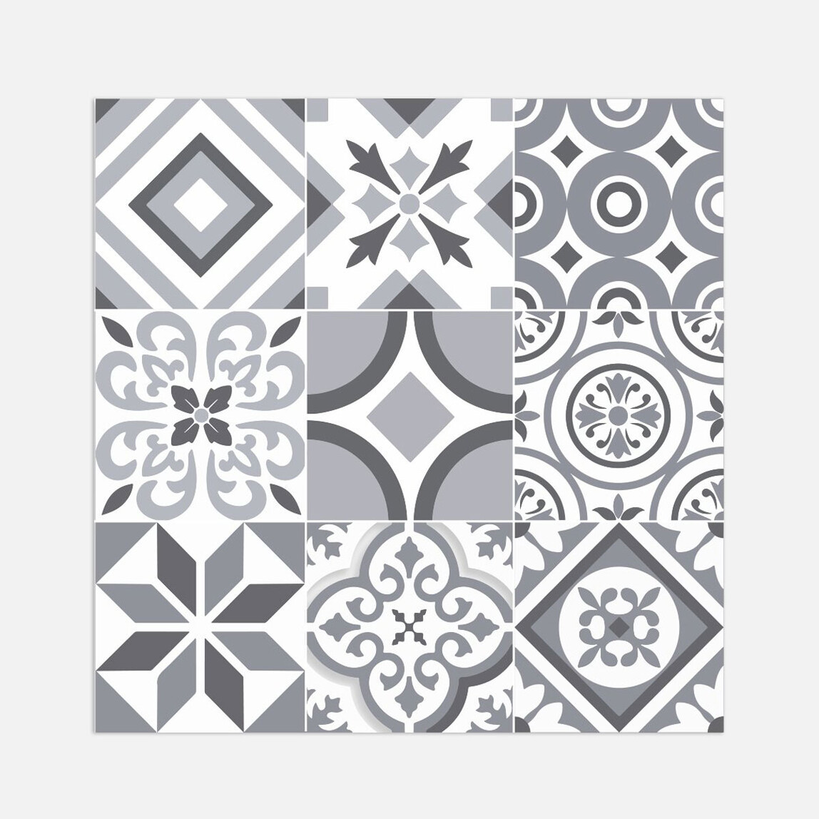    Tink Geometri Desenli Gri Zemin PVC Karo 4’lü Paket 30 x 30 cm 