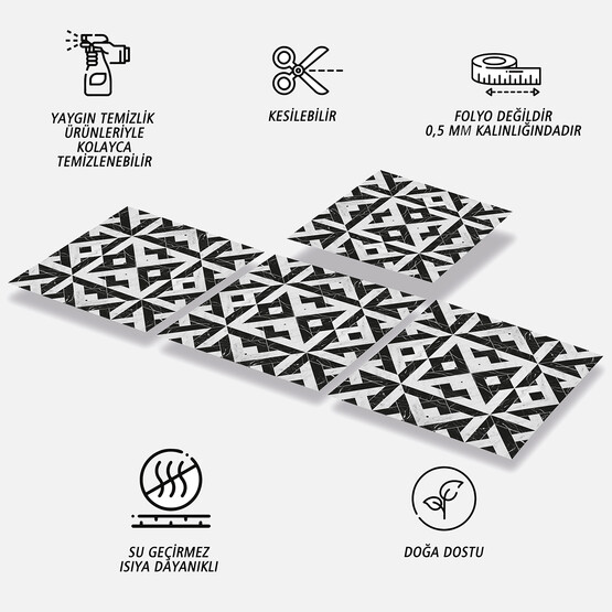 Tink Mermer Desenli Beyaz Duvar PVC Karo 30 x 30 cm