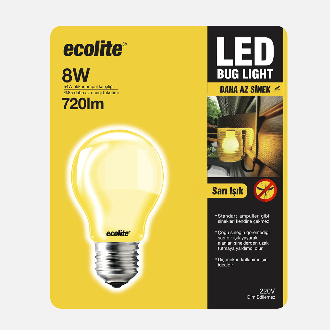    Ecolite Led A60 8W E27 Mosquito Sinek Ampulü  