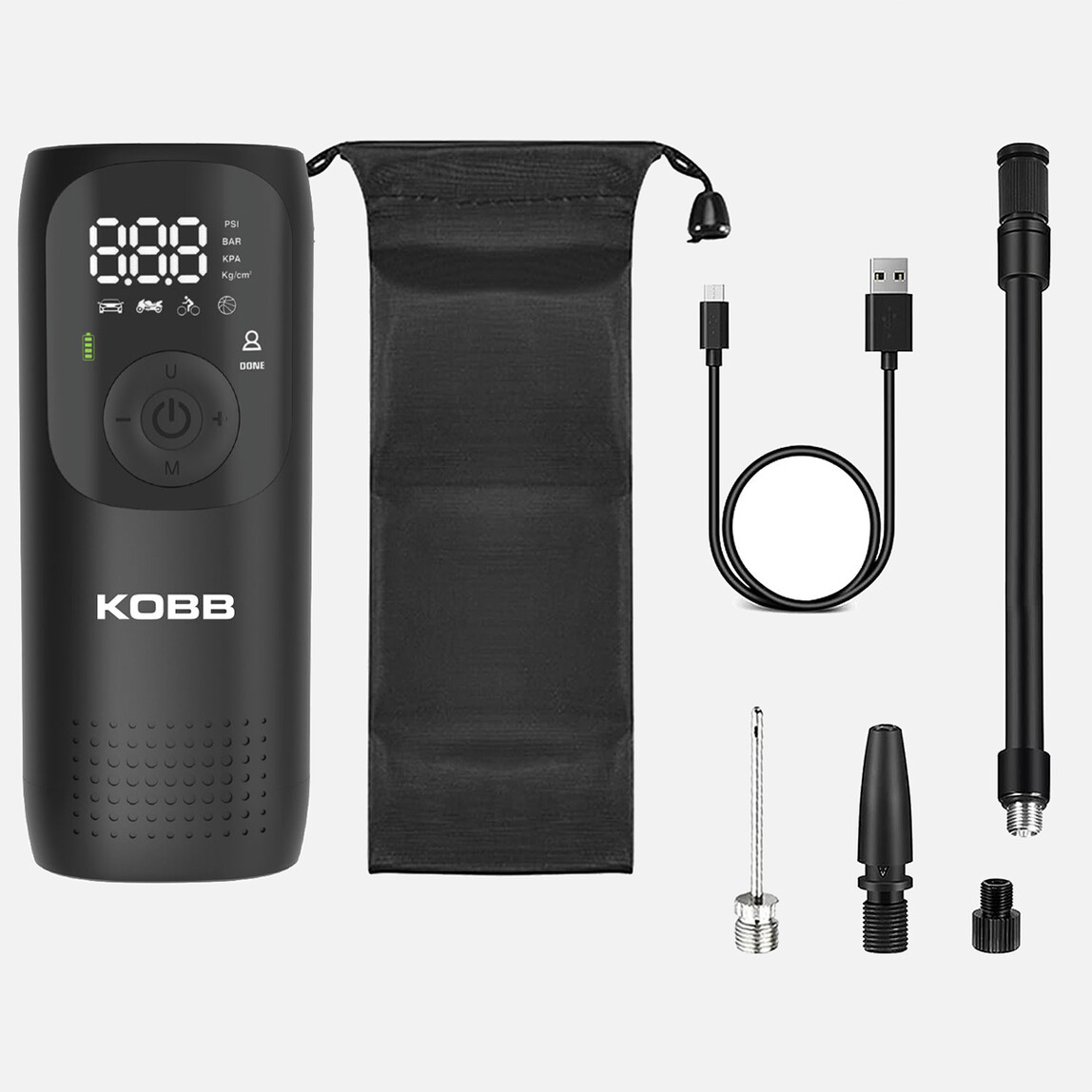    Kobb KB411 Şarjlı Li-ion 150 PSI Taşınabilir Dijital Basınç Göstergeli Led Aydınlatmalı Akıllı Lastik Şişirme Pompası 