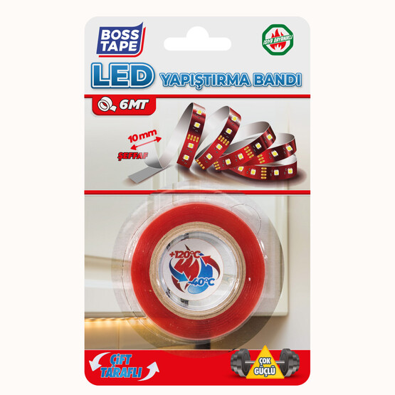 Boss Tape Led Yapıştırma Bandı Şeffaf 10 mm x 6 mt