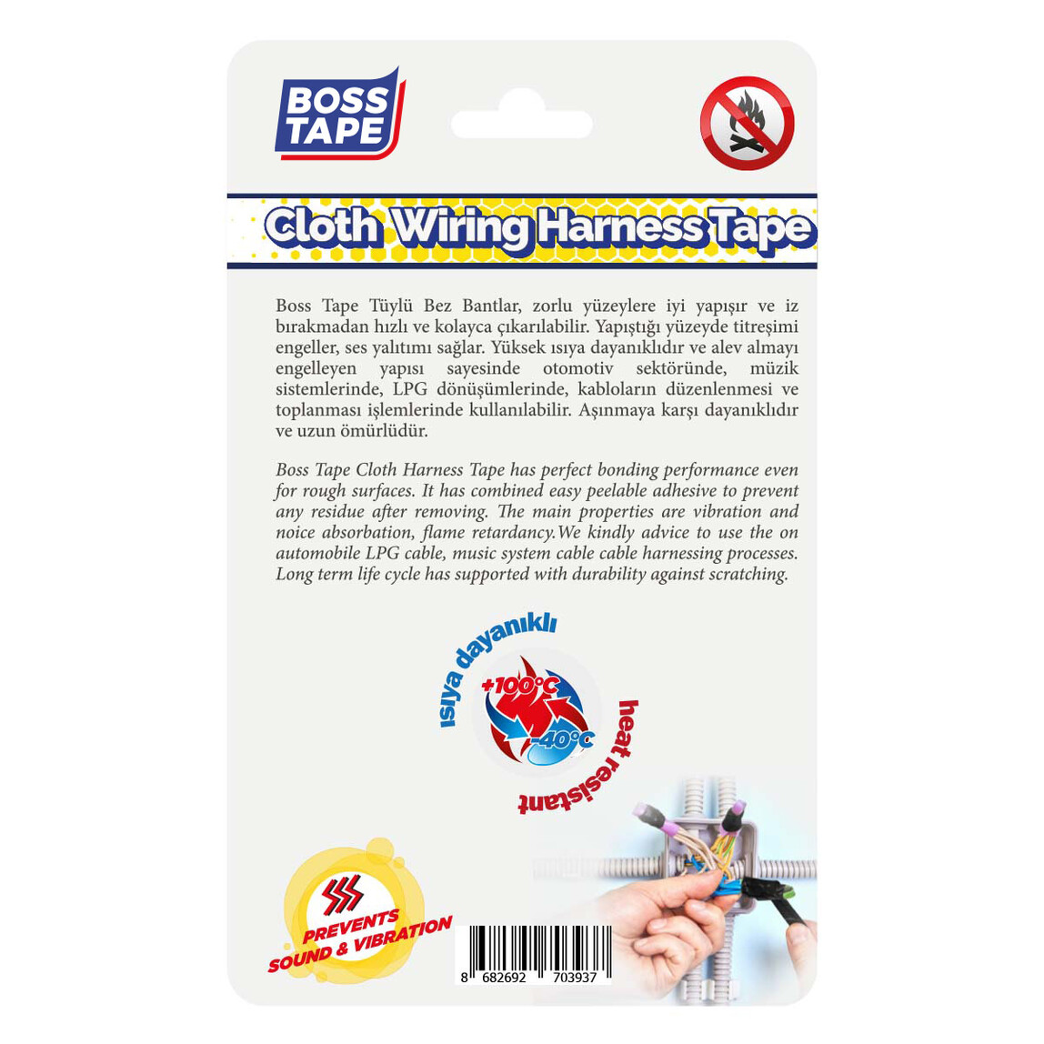    Boss Tape Tüylü Bez Bant Siyah 18 mm x 9,14 mt 
