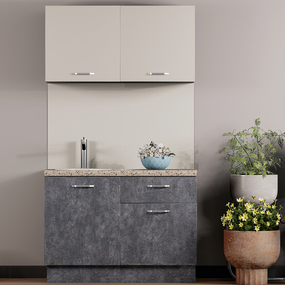 Argemon Venedik Ahşap Mutfak Dolabı Antrasit-Kum Taşı 120cm 