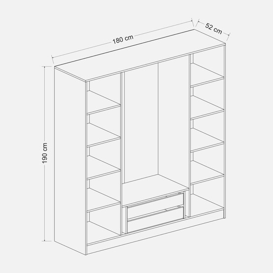 Minar Kale 4 Kapaklı 2 Çekmeceli Aynalı Gardırop Beyaz 