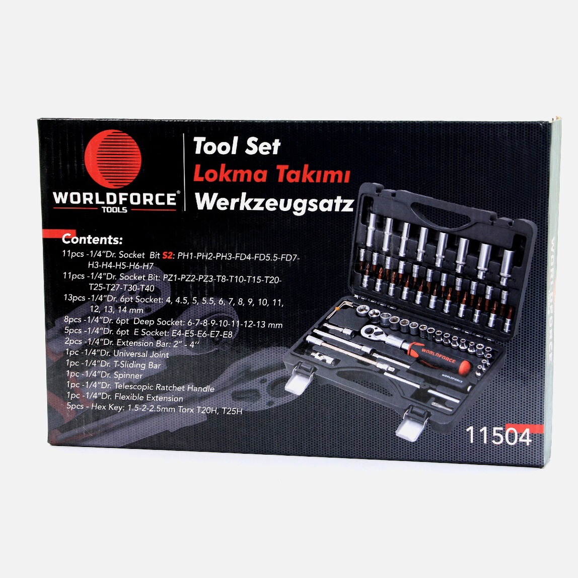    Worldforce Lokma Takımı 60 Parça S-Ultra 1/4'' Uzatmalı Cırcır - 11504  