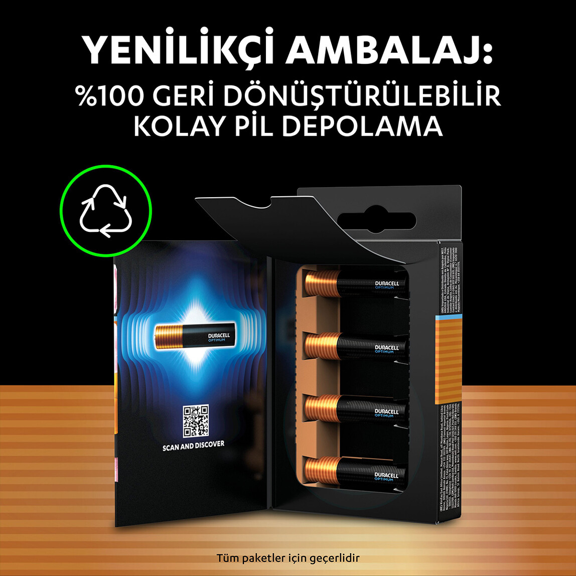    Duracell Optimum 4’lü AAA Alkalin İnce Kalem Pil  