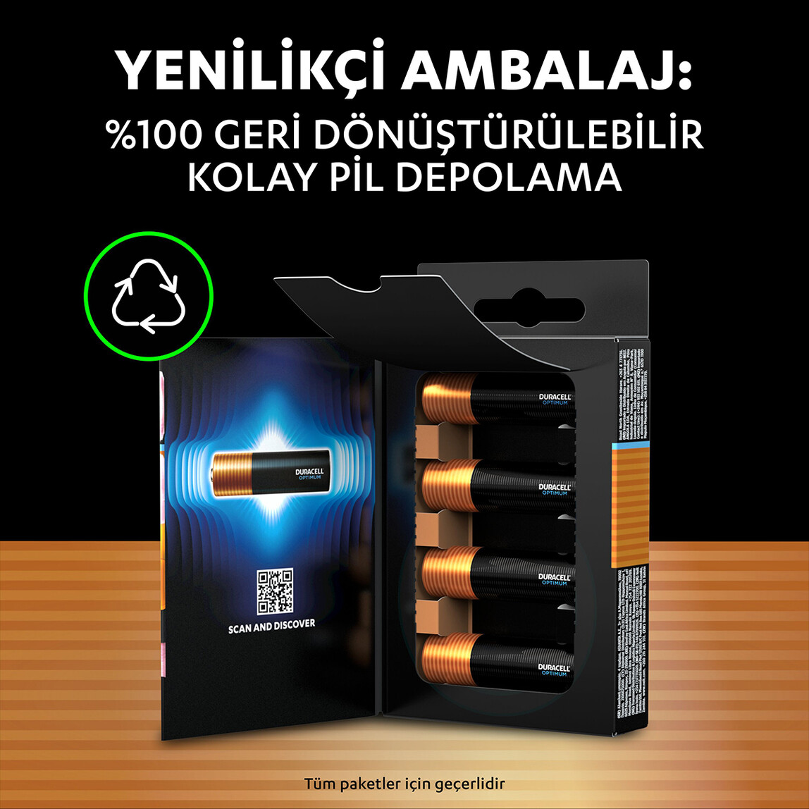    Duracell Optimum 4’lü AA Alkalin Kalem Pil    