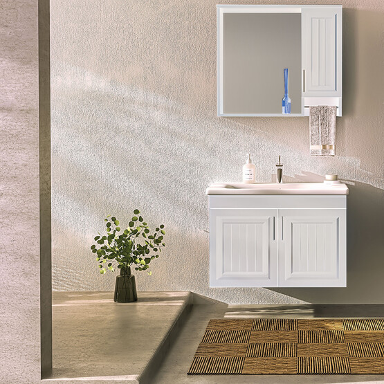 Gold Banyo Aria Aynalı 80 cm Takım Banyo Dolabı Beyaz