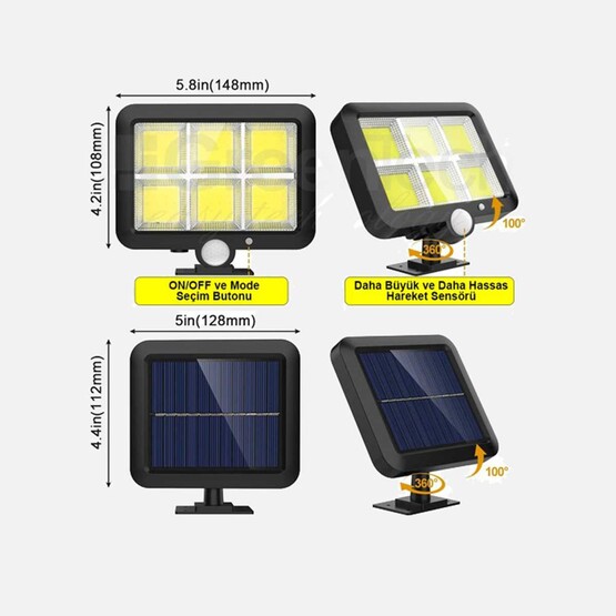 GreenTech 120 COB Led Aydınlatma Solar Sensörlü