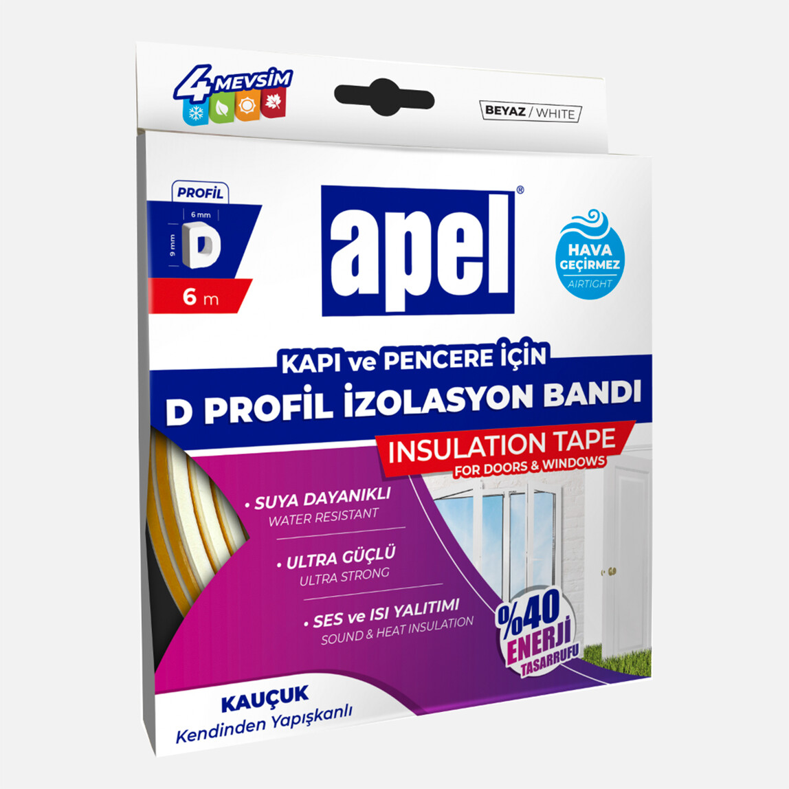    Apel 6M Epdm İzolasyon Bandı Beyaz D Profil  