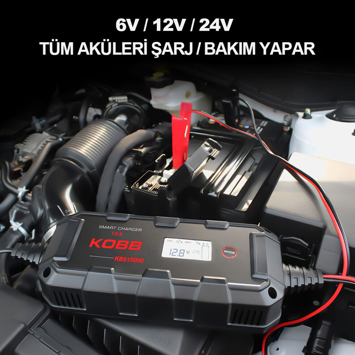    Kobb Kbs15000 6V/12V/24V 300A Akıllı Dijital Akü Şarj ve Akü Bakım Desülfatör  