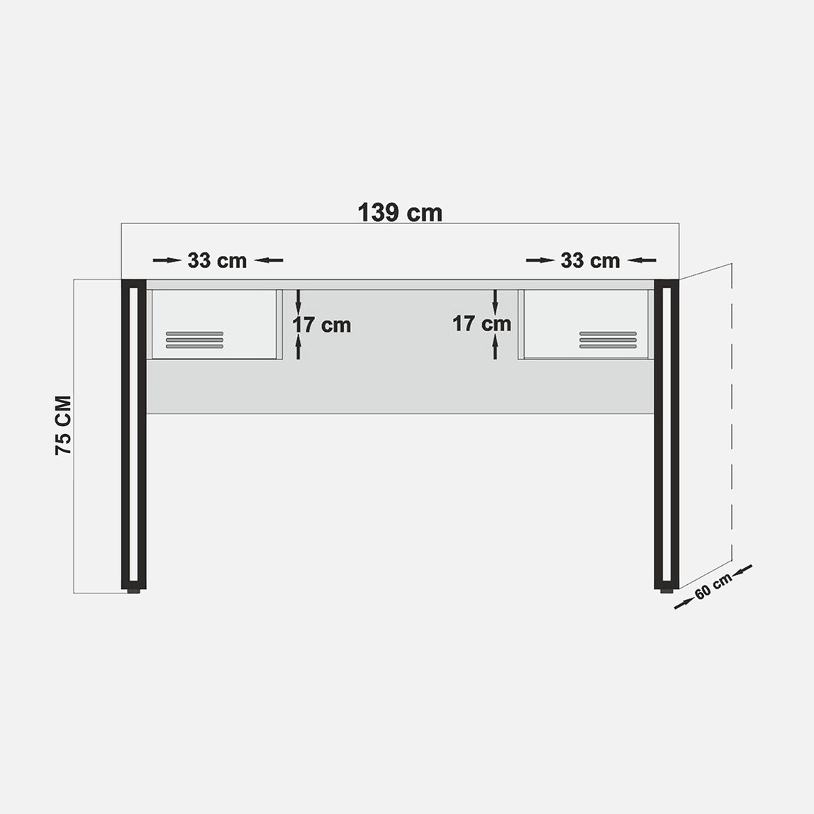    Lar İndustrial Metal Çekmeceli Çalışma Masası Açık Kahverengi  