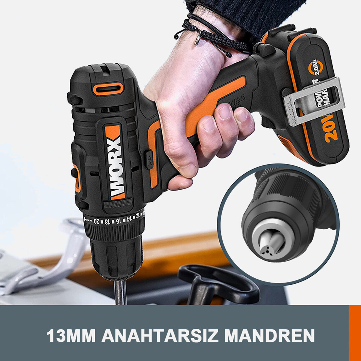    Worx WX108 20 V 2 Ah Çift Akülü Li-ion Darbesiz Akülü Matkap   