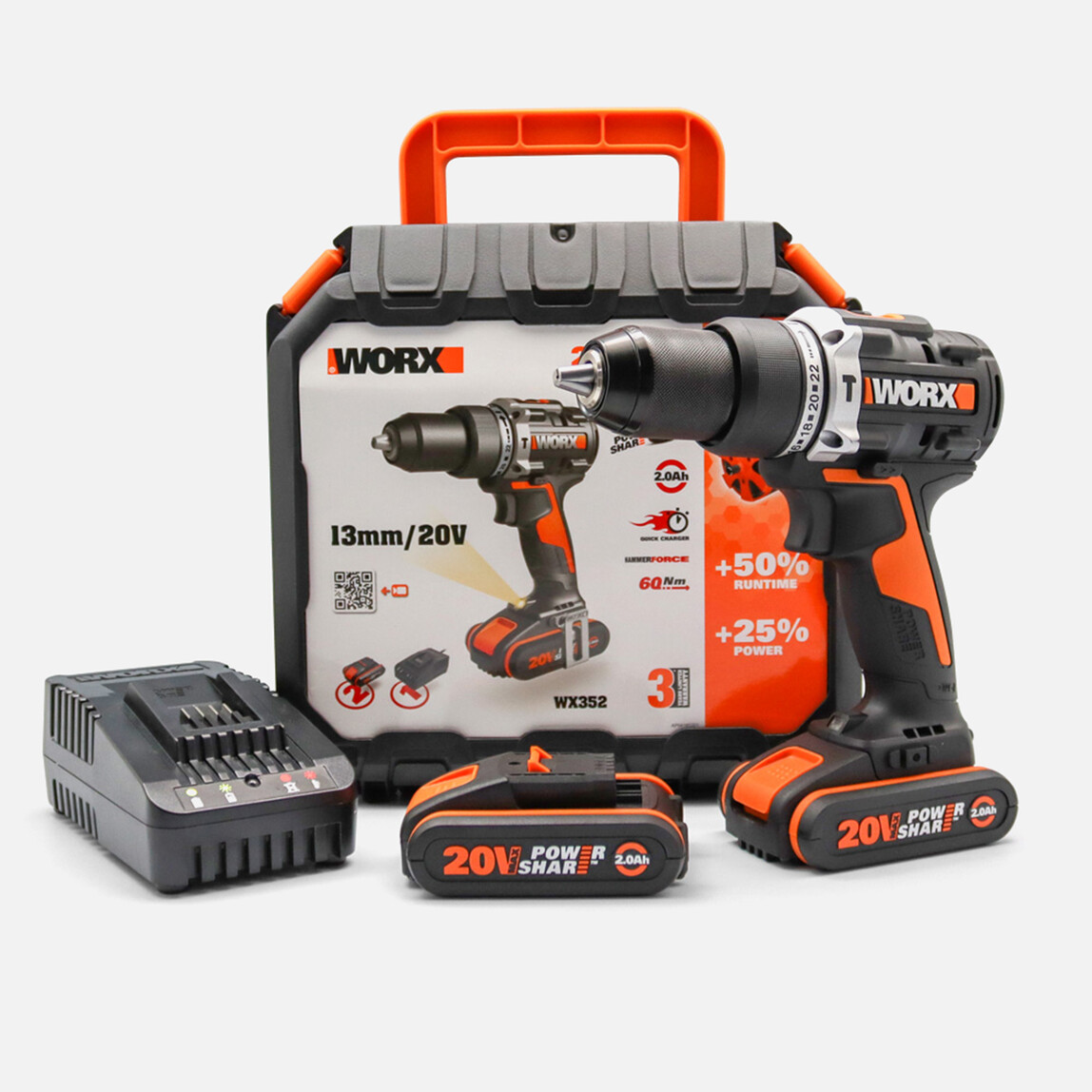    Worx WX352 20 V 2 Ah Çift Akülü Li-ion Darbeli Akülü Matkap   