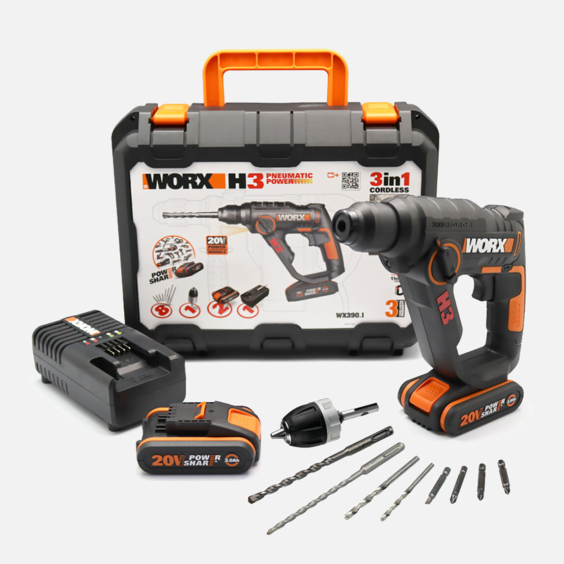    Worx WX390.1 20 V 2 Ah Çift Akülü Li-ion Darbeli Akülü Matkap + 8 Adet Uç + Mandren  