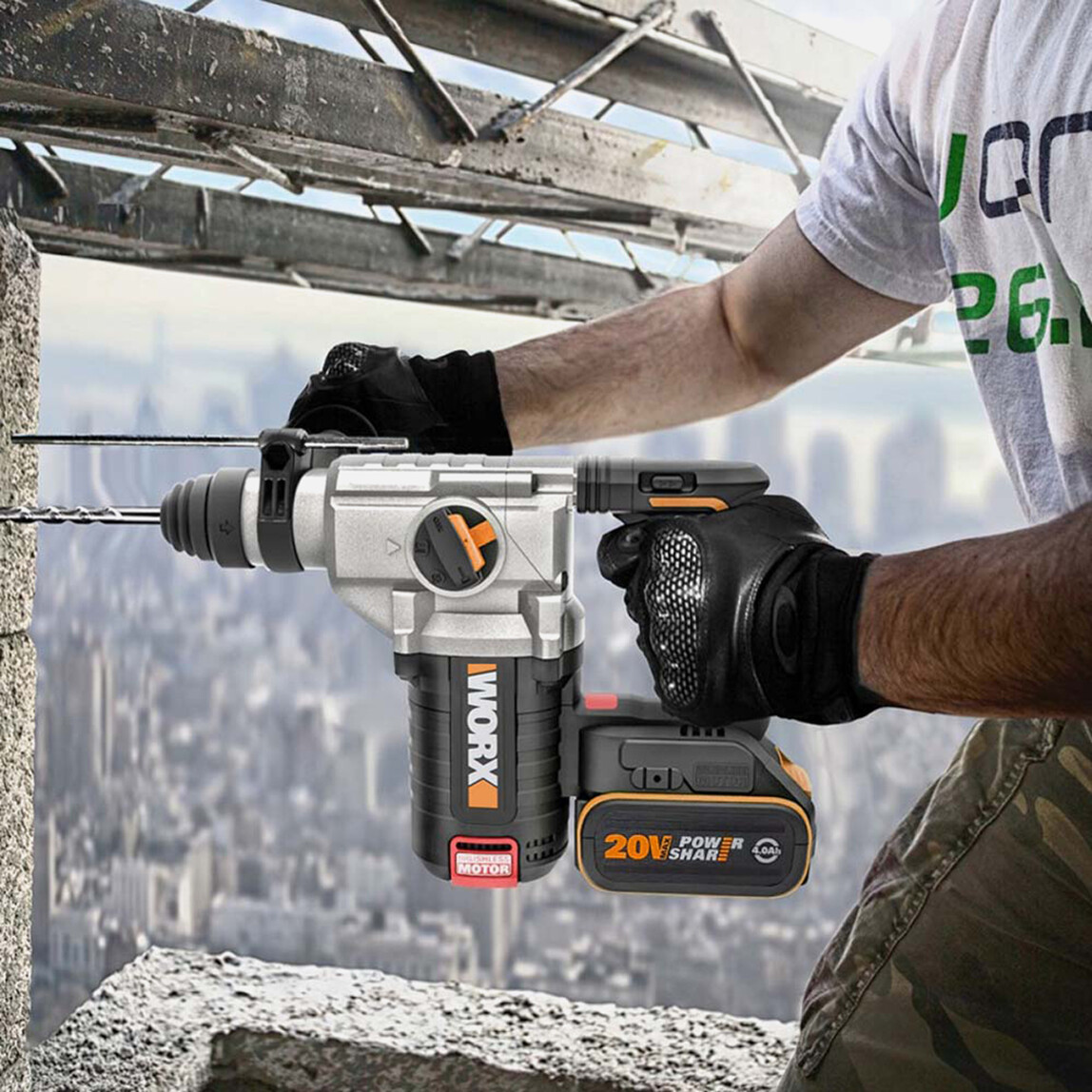    Worx WX380 20 V Çift Akülü Profesyonel Pnömatik Kırıcı Delici   