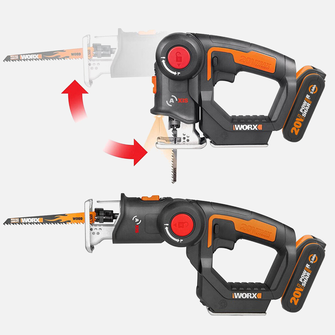    WORX WX550 20Volt 2.0Ah. Li-ion Profesyonel Dekupaj ve Tilki Kuyruğu Testere  