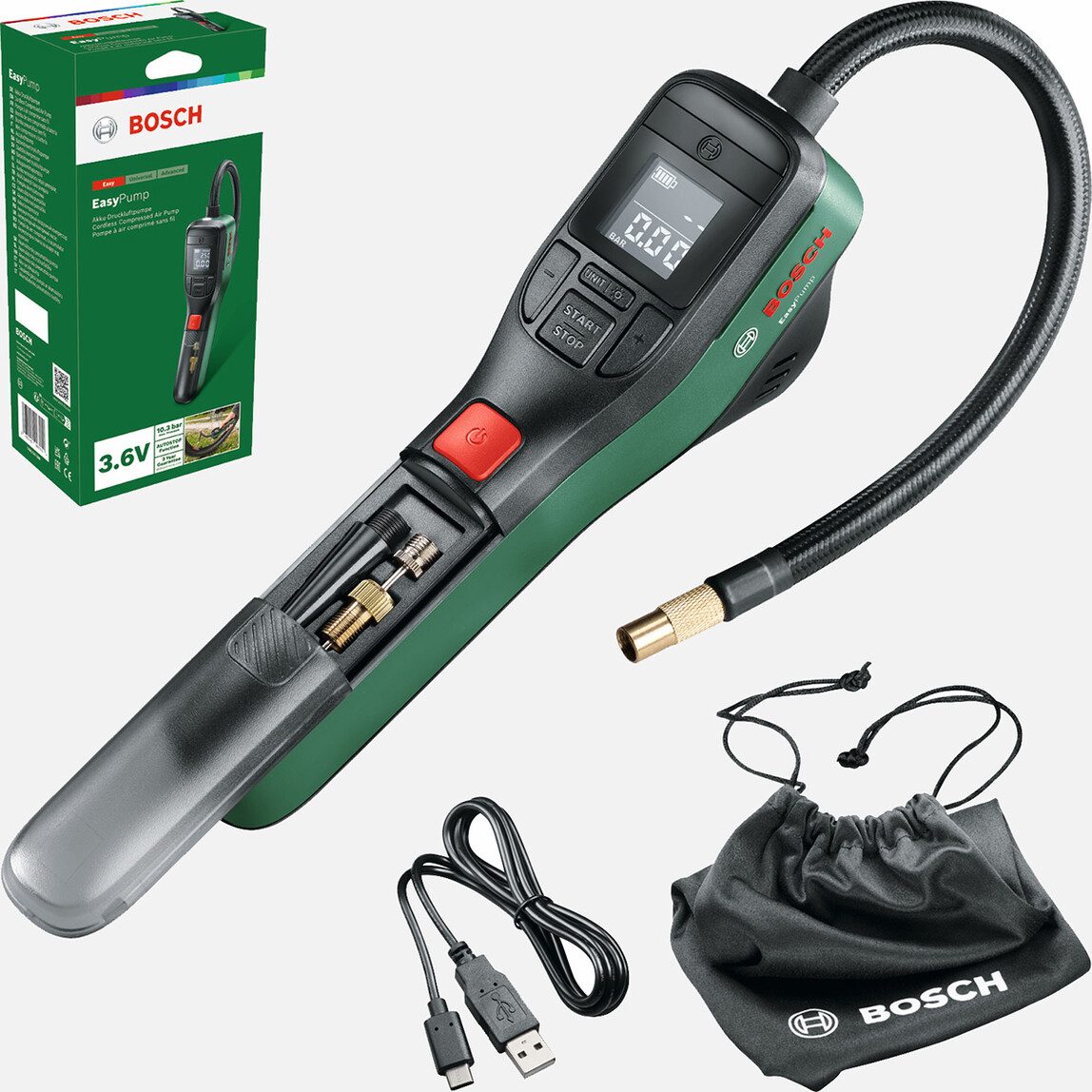    Bosch EasyPump 3.6 V Akülü Hava Kompresörü (Entegre Akü)  