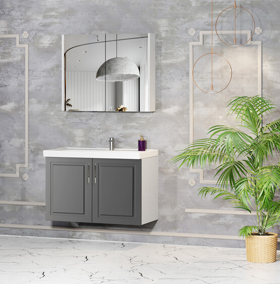 Karen Banyo Arin Aynalı 60 cm Takım Banyo Dolabı Antrasit