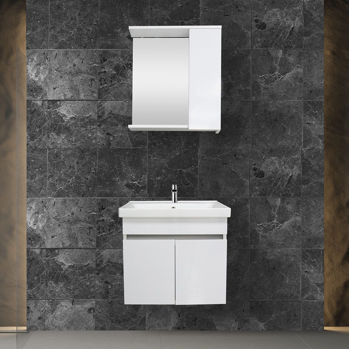    Karen Koza Beyaz Aynalı 60 cm Banyo Dolabı 