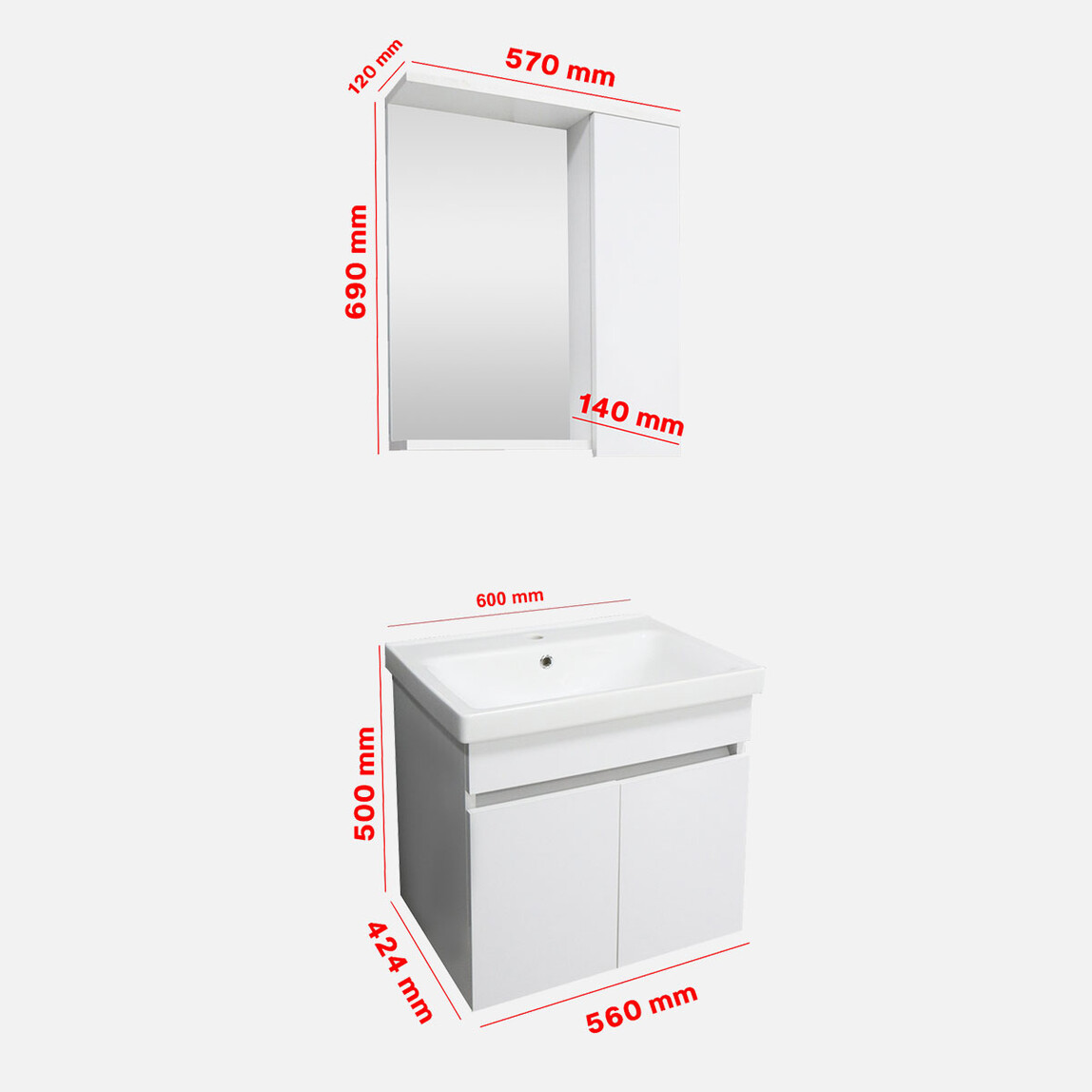    Karen Banyo Koza Aynalı 60 cm Takım Banyo Dolabı Beyaz 