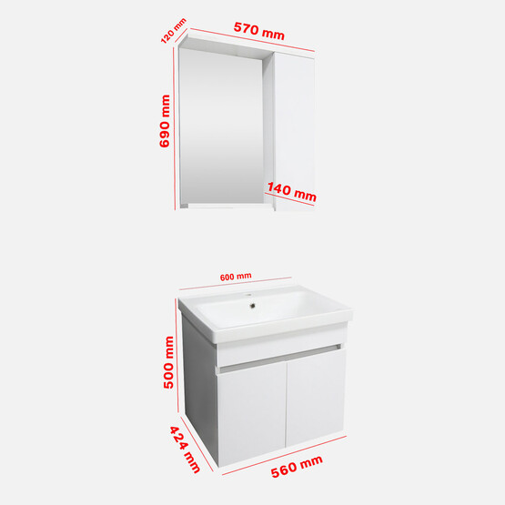 Karen Banyo Koza Aynalı 60 cm Takım Banyo Dolabı Beyaz