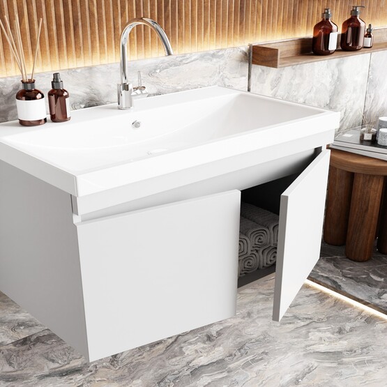 Karen Koza Beyaz Aynalı 80 cm Banyo Dolabı