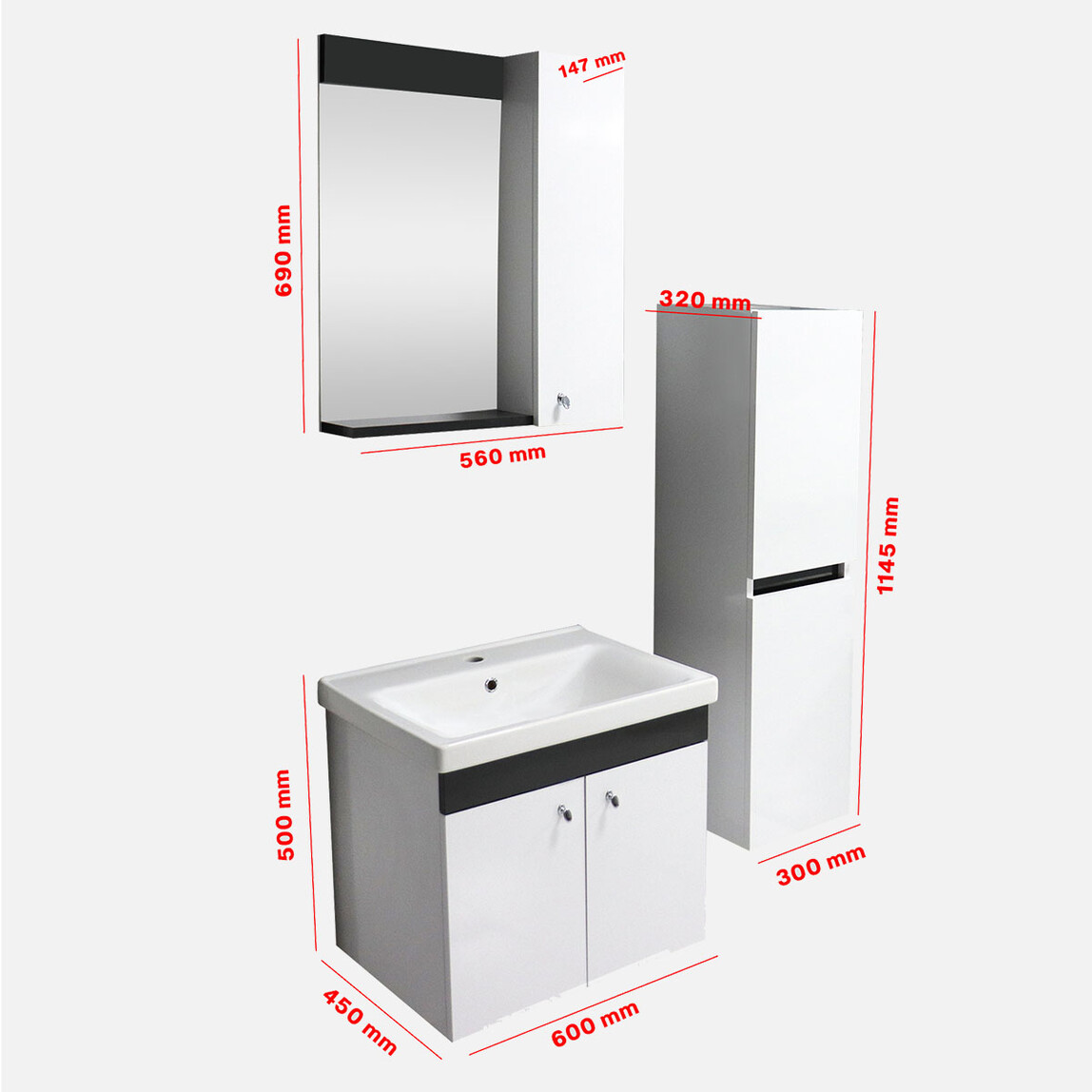    Karen Banyo New Bahar Aynalı 60 cm Takım Banyo Dolabı Beyaz 
