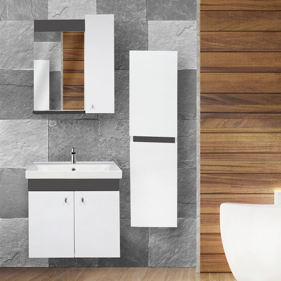 Karen Banyo New Bahar Aynalı 60 cm Takım Banyo Dolabı Beyaz