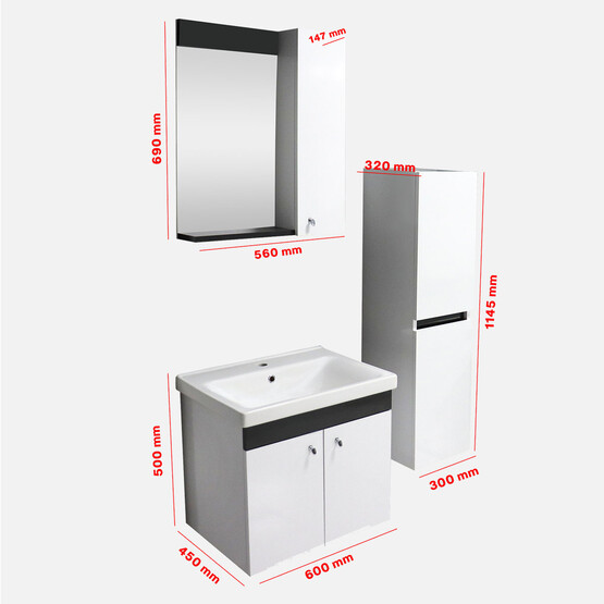 Karen Banyo New Bahar Aynalı 60 cm Takım Banyo Dolabı Beyaz
