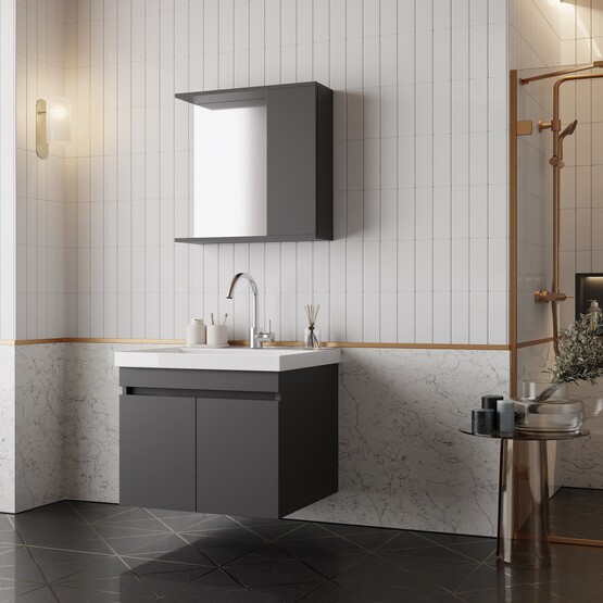 Karen Banyo Arya Aynalı 60 cm Takım Banyo Dolabı Antrasit