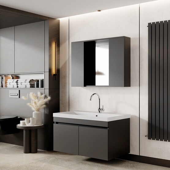 Karen Banyo Arya Aynalı 80 cm Takım Banyo Dolabı Antrasit