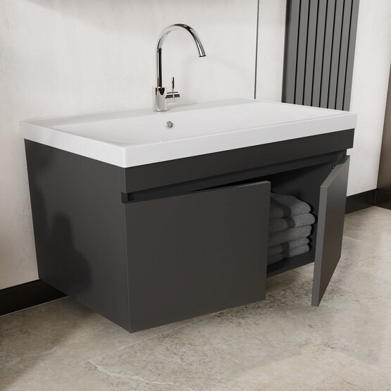 Karen Banyo Arya Aynalı 80 cm Takım Banyo Dolabı Antrasit