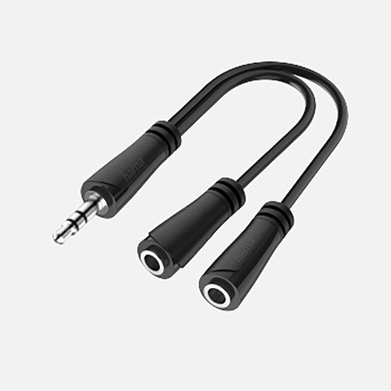 Hama Ses Adaptörü 3.5mm Stereo Fiş - 2x3.5mm Soket Stereo Siyah 0,5m 