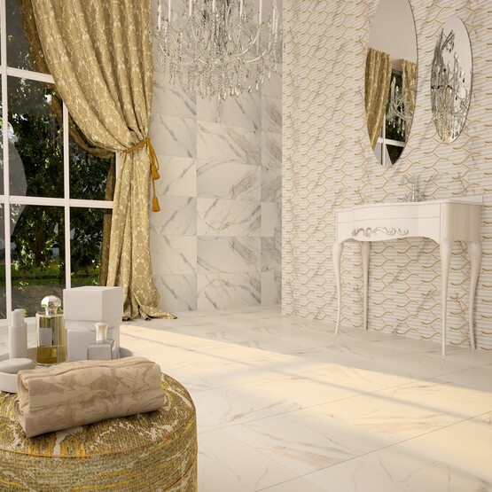 Bien Antique Carrara Dekofon Rektifiyeli Karo Parlak Mermer 40 x 120 cm 1,92 m2