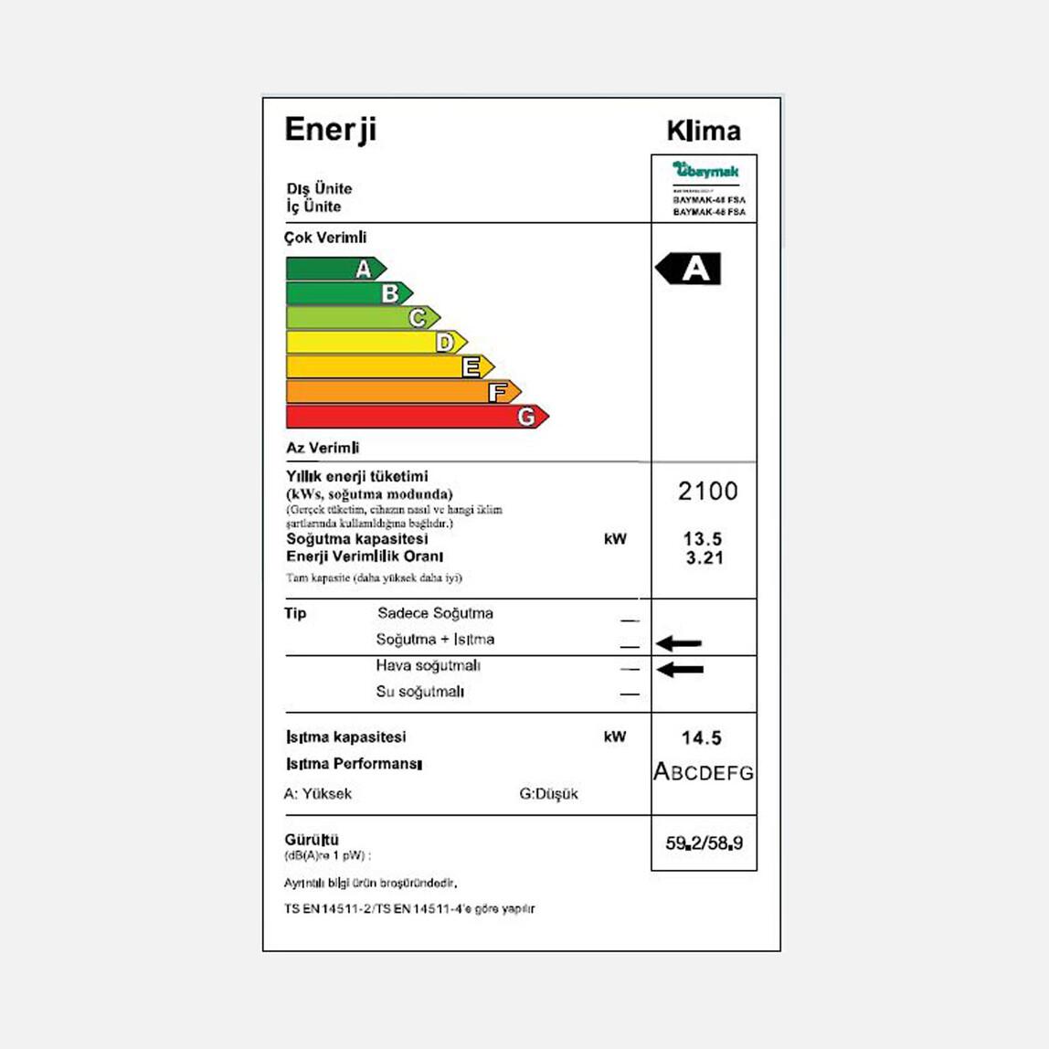    Baymak 48.000 Btu FSA R410A Salon Tipi Klima  