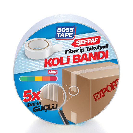 Boss Tape Takviyeli Lifli Koli Bandı Şeffaf 45 mm x 25 mt