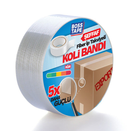 Boss Tape Takviyeli Lifli Koli Bandı Şeffaf 45 mm x 25 mt