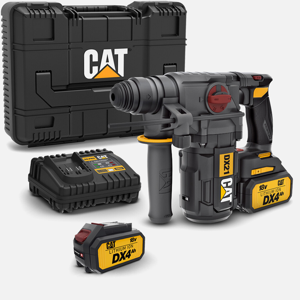    CAT DX21 18Volt 4.0Ah 2.2J Li-ion Çift Akülü Şarjlı Kömürsüz Profesyonel SDS-Plus Pnömatik Kırıcı Delici  