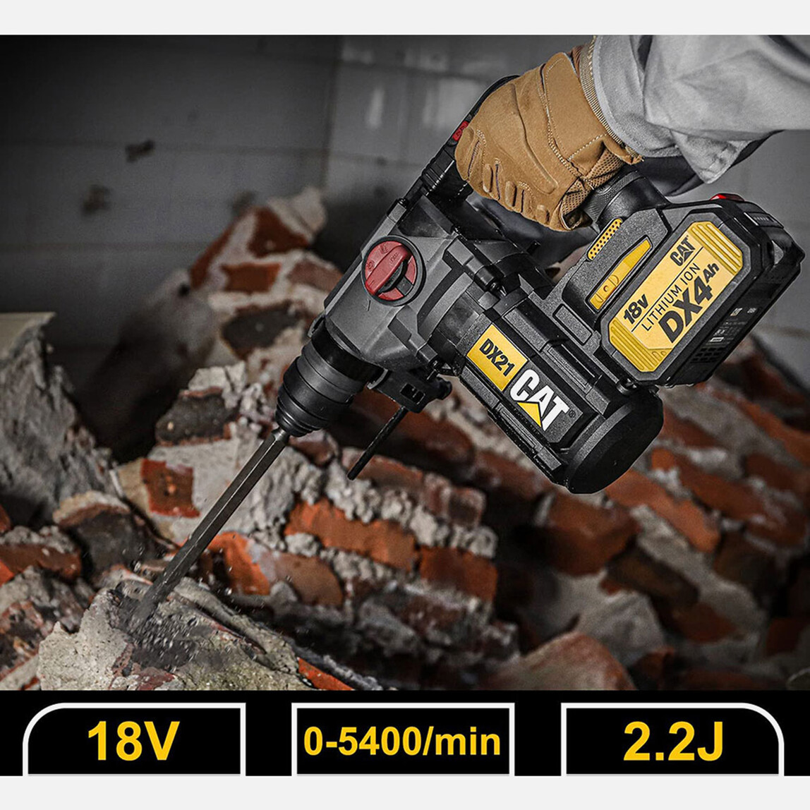    CAT DX21 18Volt 4.0Ah 2.2J Li-ion Çift Akülü Şarjlı Kömürsüz Profesyonel SDS-Plus Pnömatik Kırıcı Delici  