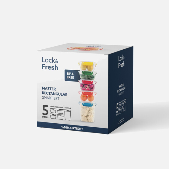 Dünya Plastik 5'li Master Dikdörtgen Set Contalı Saklama Kabı 