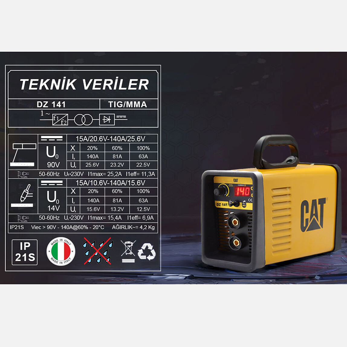    Cat DZ140 140 Amper TIG LIFT MMA Çanta Tipi Profesyonel Dijital İnverter Kaynak Makinesi  