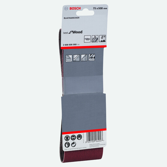 Bosch Dıy Zımpara 75x508 mm K60/80/100 Deliksiz 3'lü