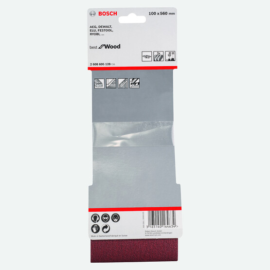 Bosch Dıy Zımpara 100x560 mm K60/80/100 Deliksiz 3'lü