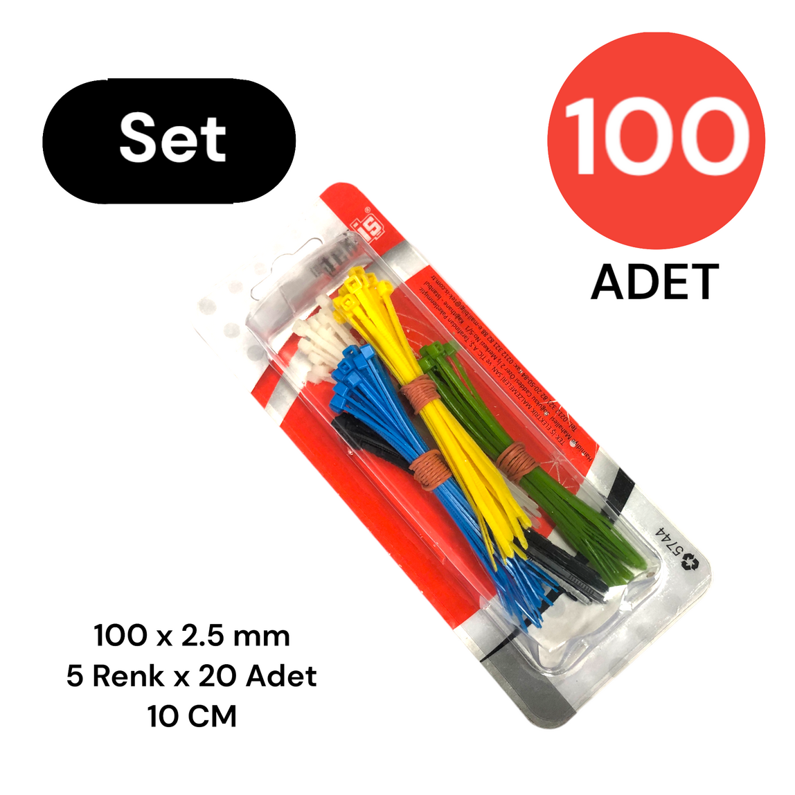    Tek-İş 5 Renk Kablo Bağı 100x2.5 mm 100 Adet   