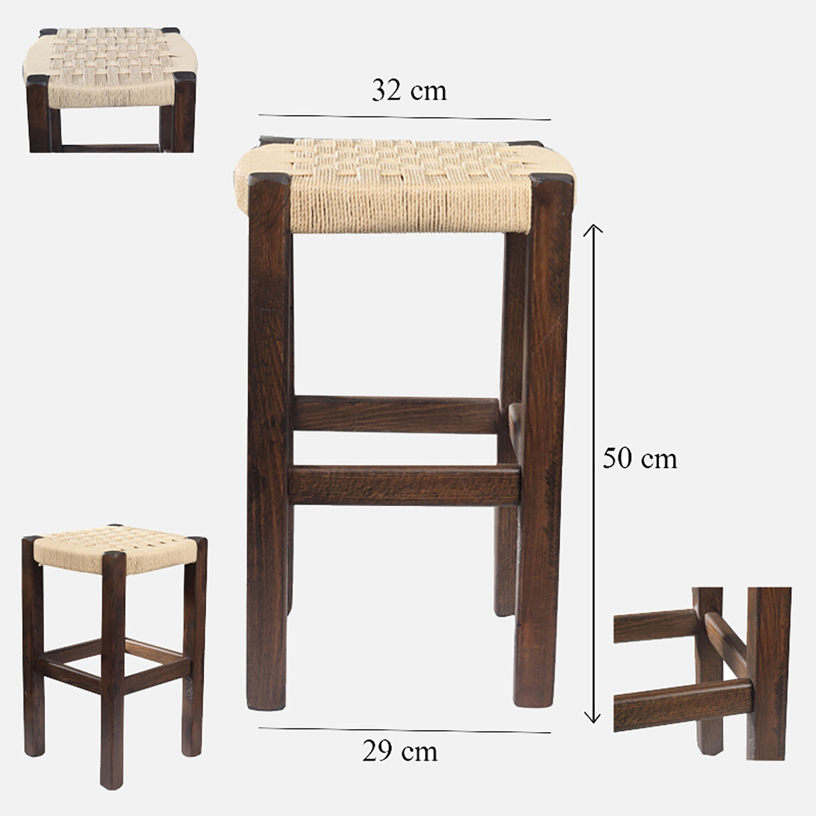    2MM Hasır Örgülü Tabure Ceviz Büyük 50 cm  