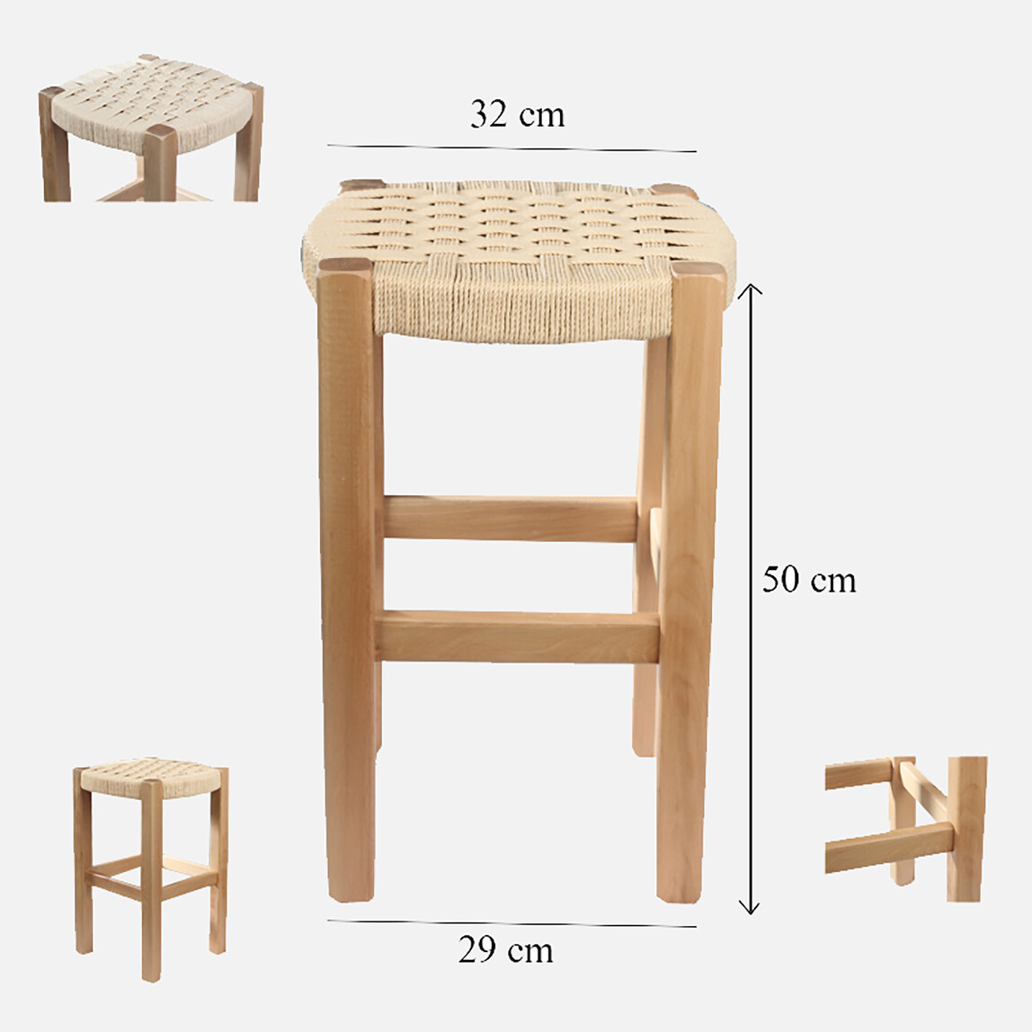    2MM Hasır Örgülü Tabure Doğal Büyük 50 cm  