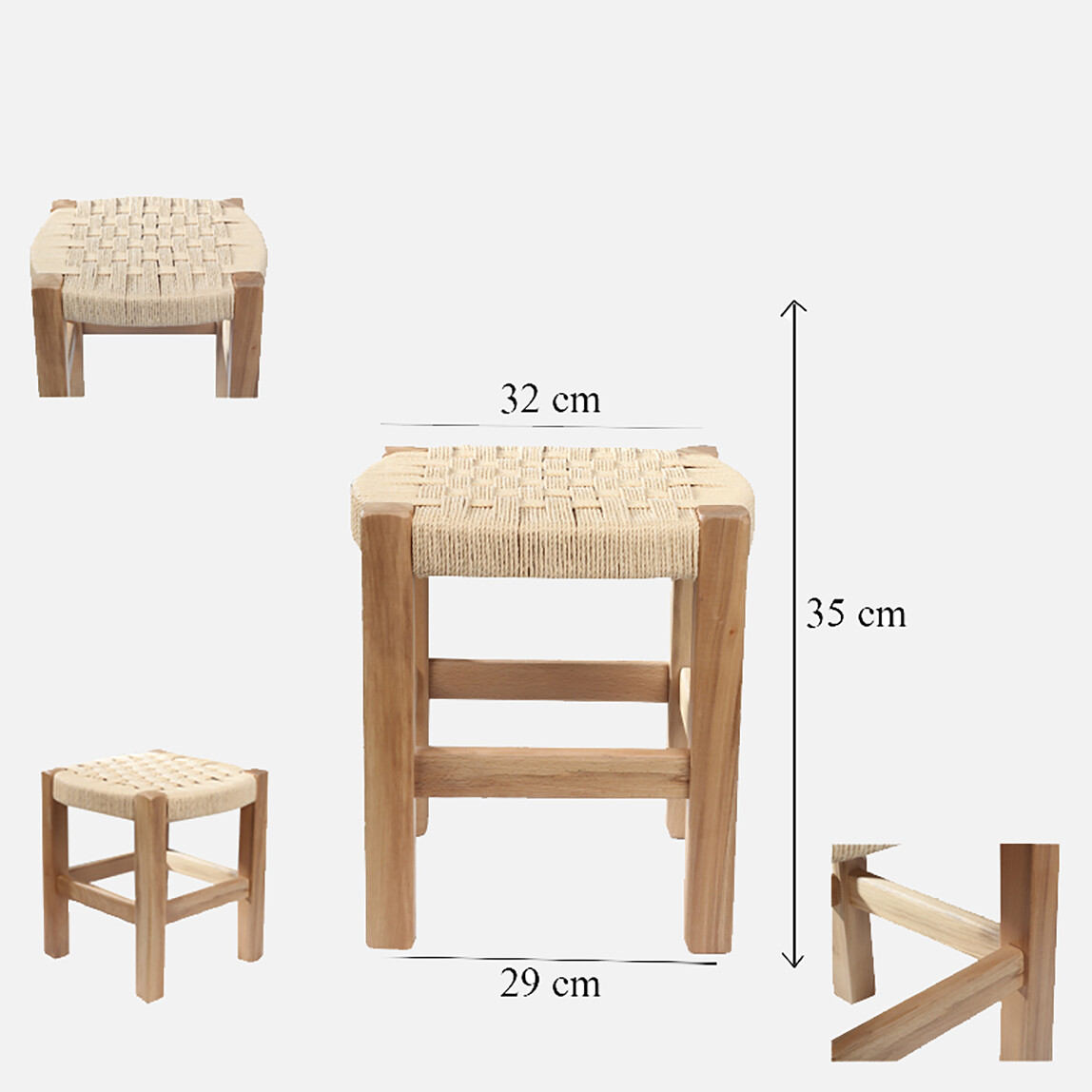    2MM Hasır Örgülü Tabure Doğal Küçük 35 cm  